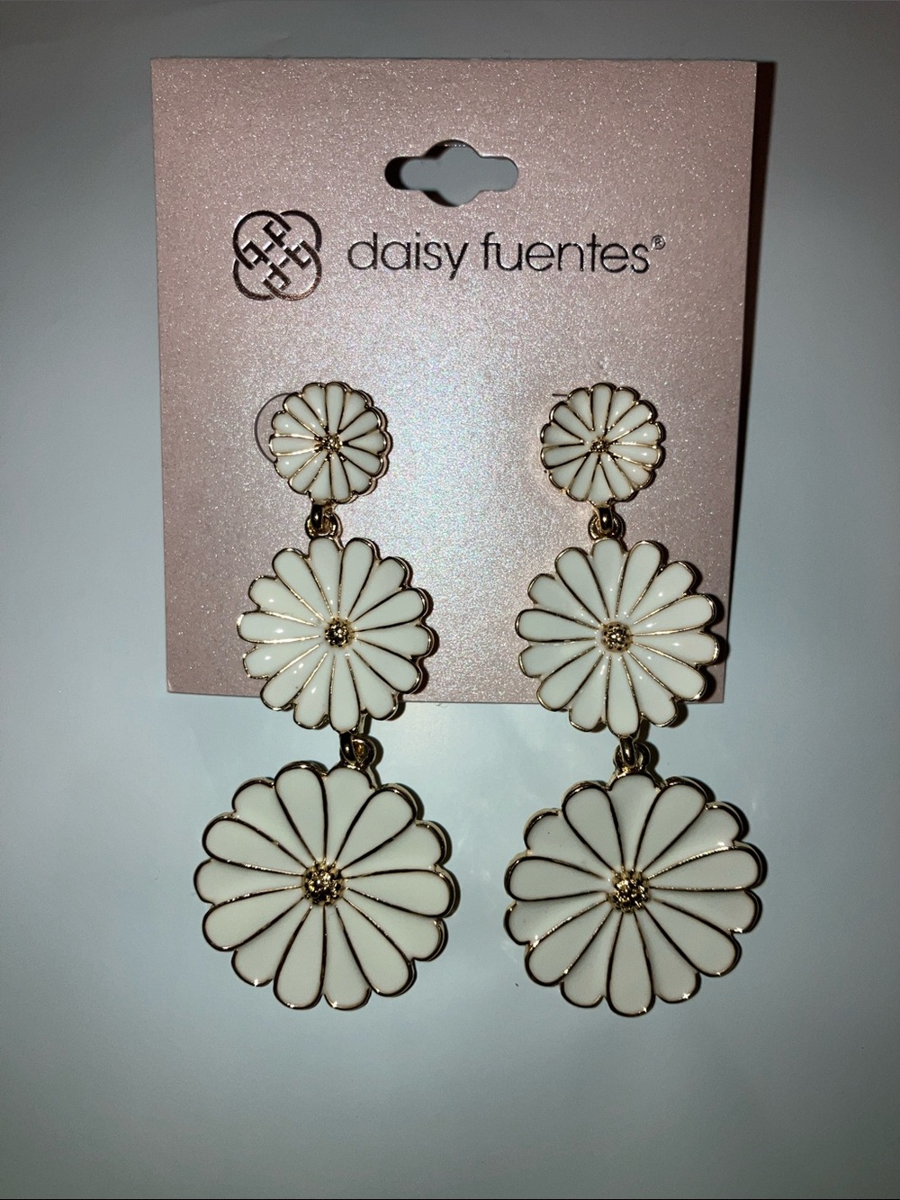 Daisy Fuentes Gold-Trim White Daisy Tiered Drop Earrings New